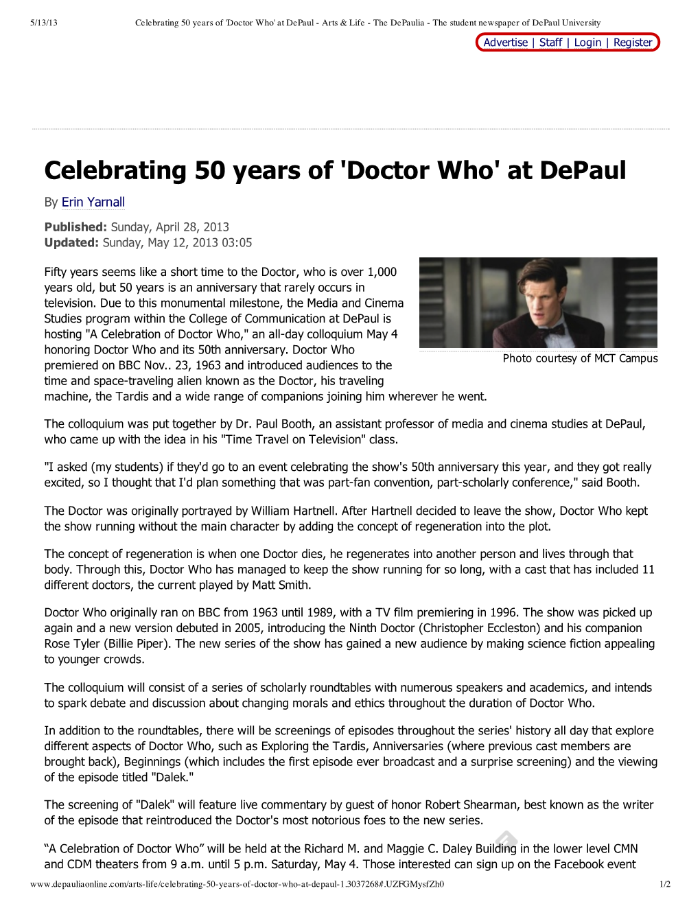 Celebrating 50 Years of 'Doctor Who' at Depaul - Arts & Life - the Depaulia - the Student Newspaper of Depaul University Advertise | Staff | Login | Register