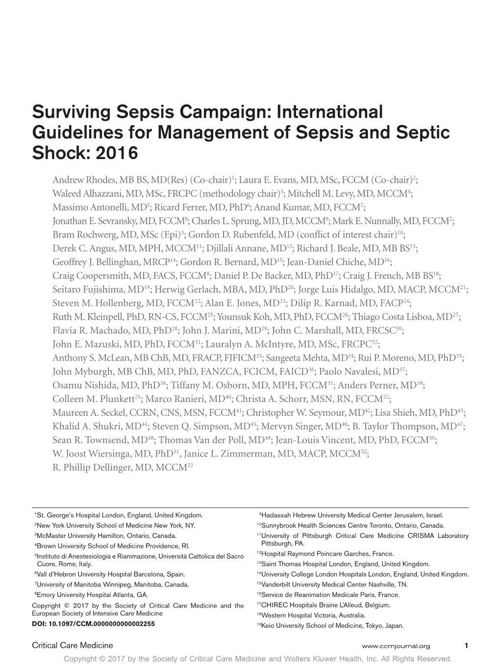 International Guidelines For Management Of Sepsis And Septic Shock ...