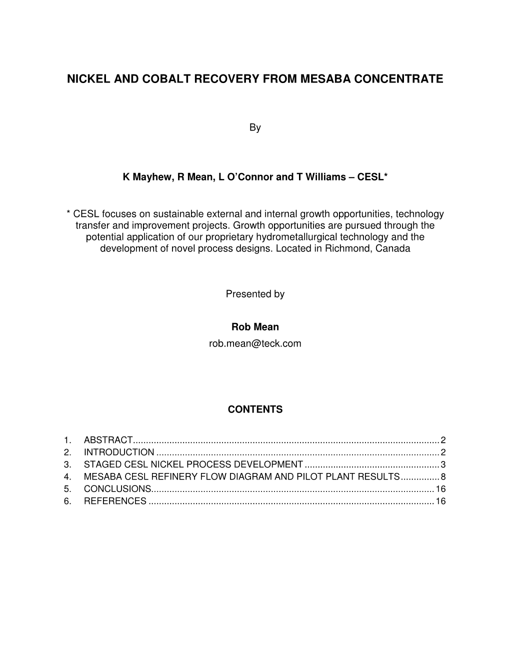 Nickel and Cobalt Recovery from Mesaba Concentrate