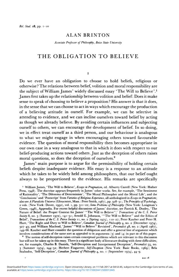 The Obligation to Believe