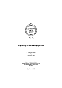 Capability in Machining Systems