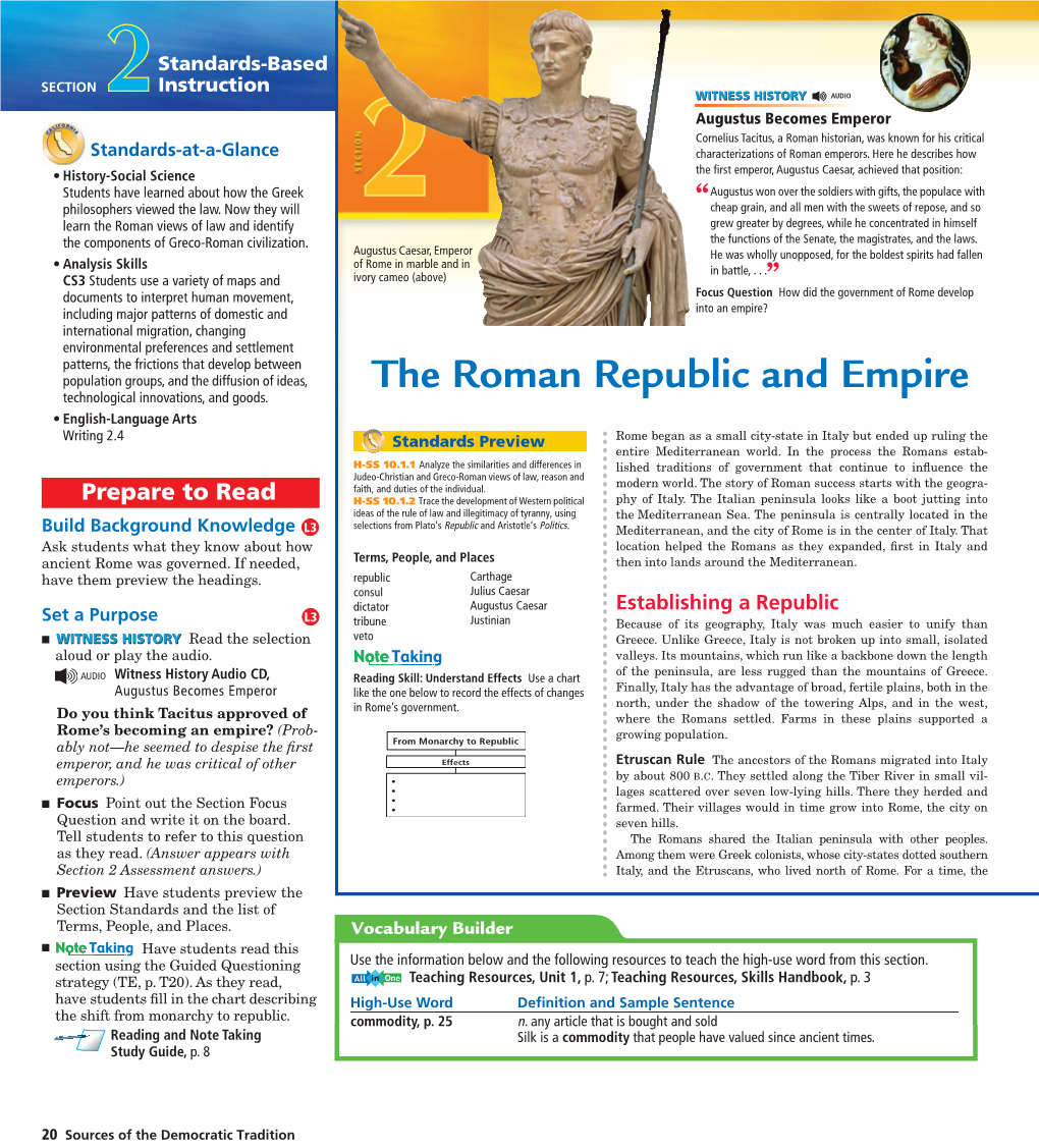 The Roman Republic and Empire Technological Innovations, and Goods