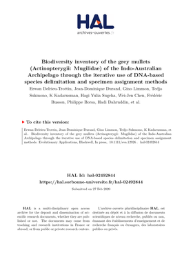 Biodiversity Inventory of the Grey Mullets (Actinopterygii: Mugilidae)