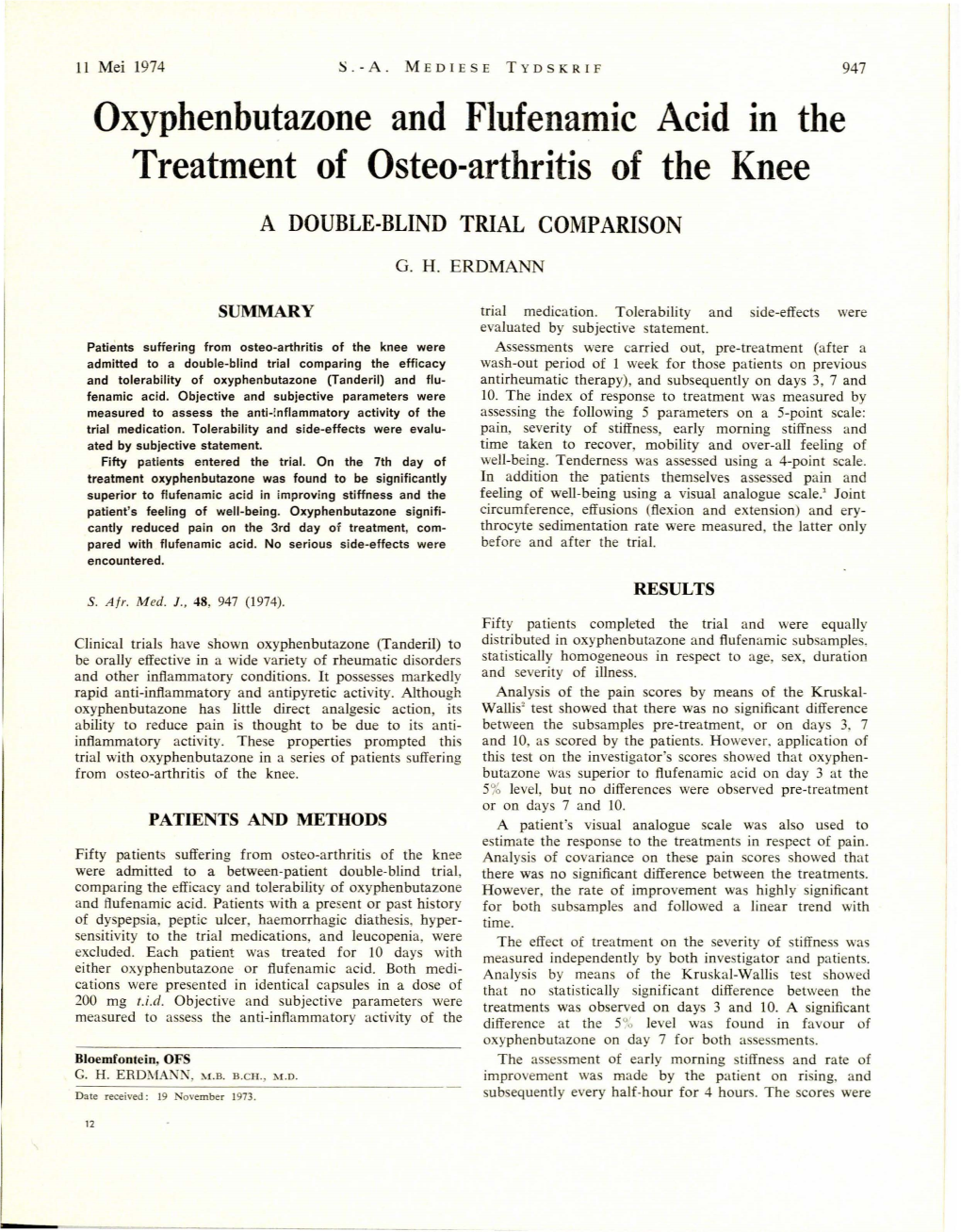 Oxyphenbutazone and Flufenamic Acid in the Treatment of Osteo-Arthritis of the Knee