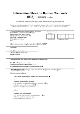 Information Sheet on Ramsar Wetlands (RIS) – 2009-2012 Version