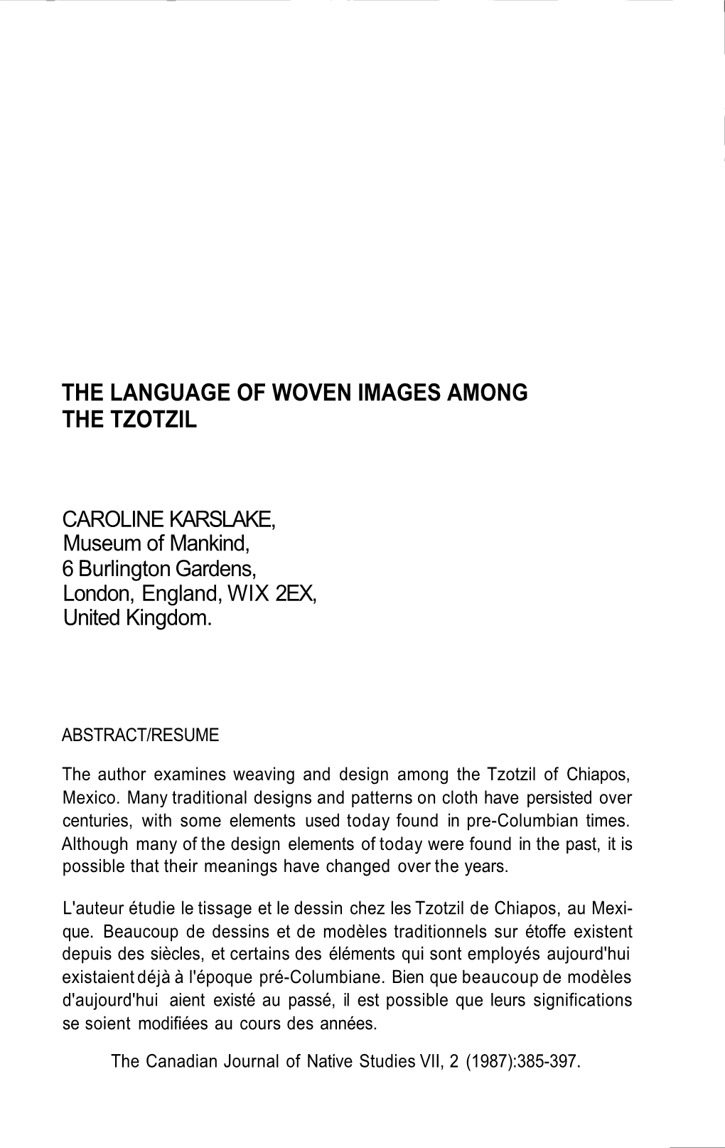 The Language of Woven Images Among the Tzotzil