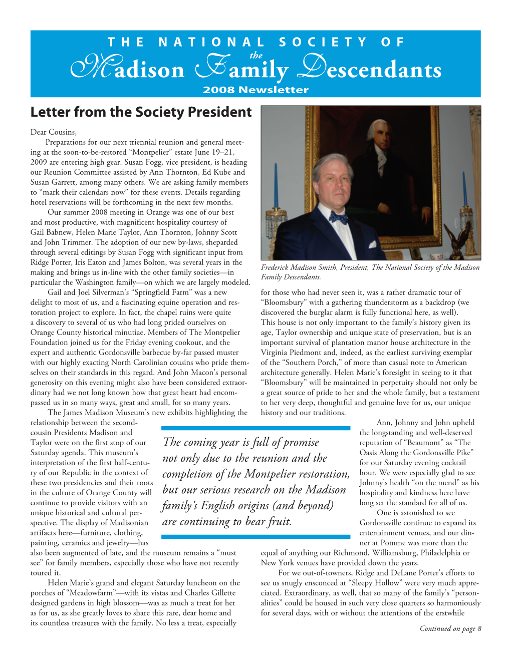 2008 Newsletter Letter from the Society President