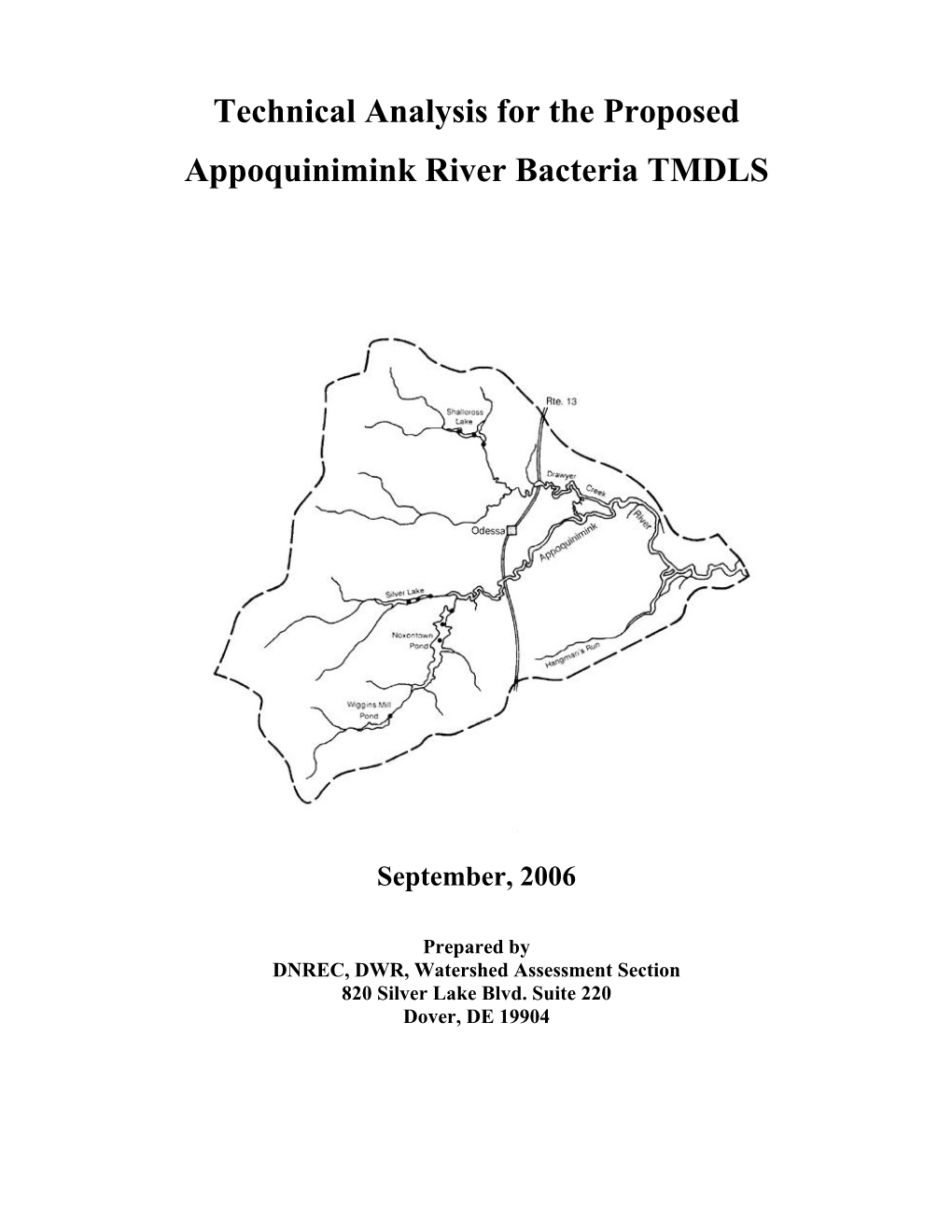 Technical Analysis for the Proposed Appoquinimink River Bacteria TMDLS