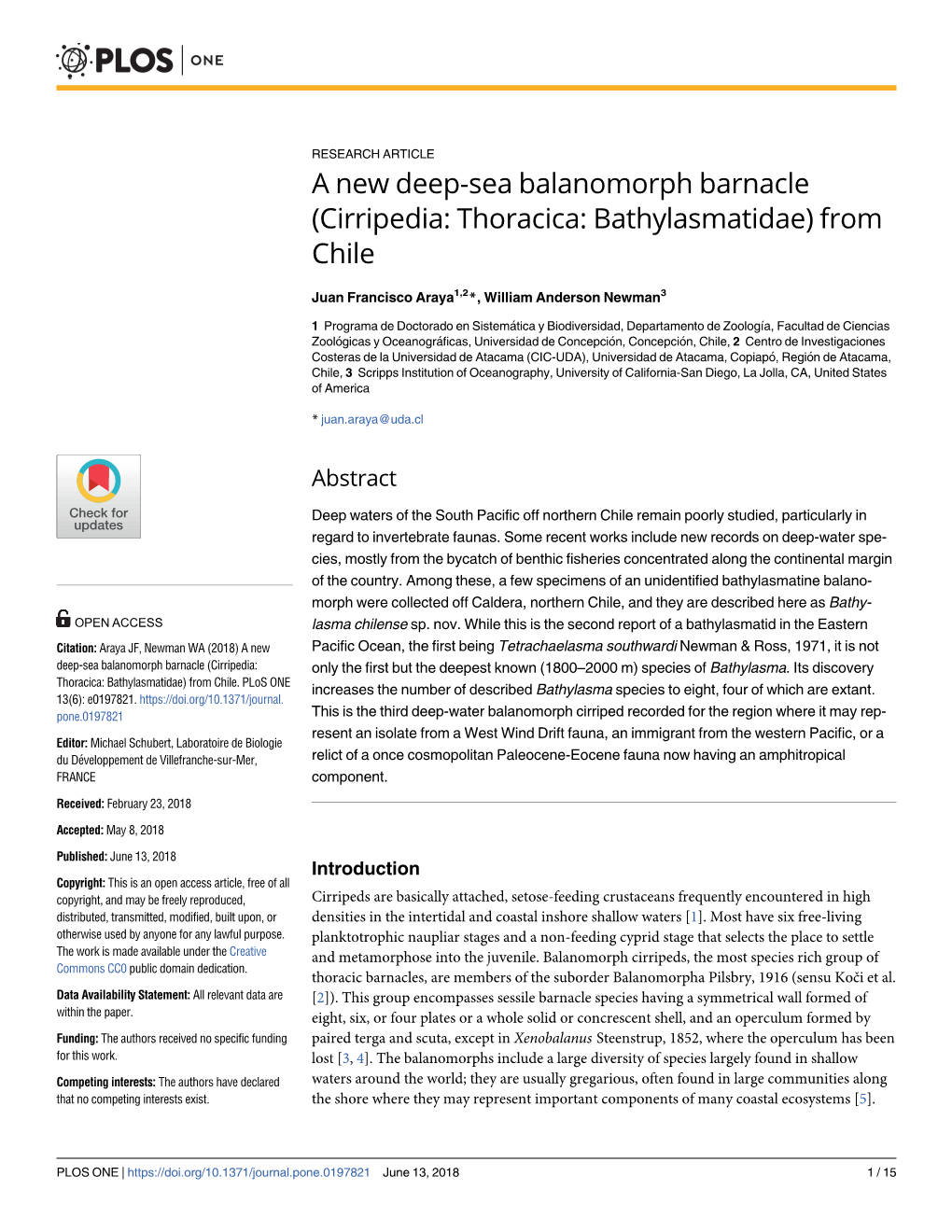 A New Deep-Sea Balanomorph Barnacle (Cirripedia: Thoracica: Bathylasmatidae) from Chile