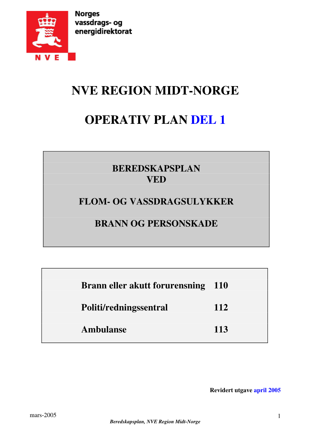 Nve Region Midt-Norge Operativ Plan Del 1