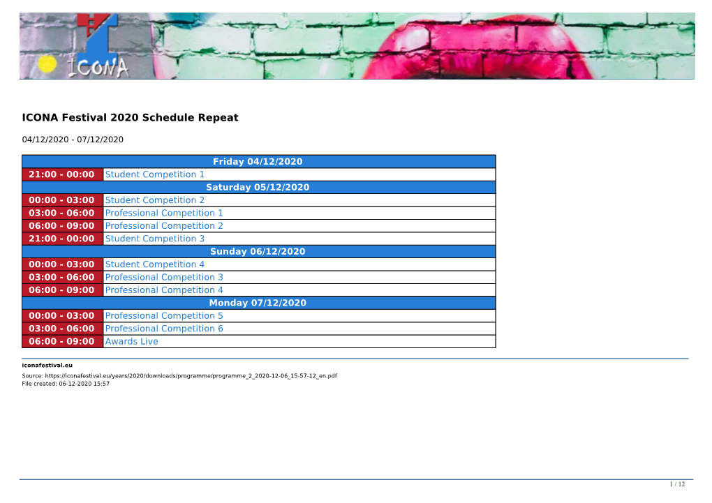 ICONA Festival 2020 Schedule Repeat