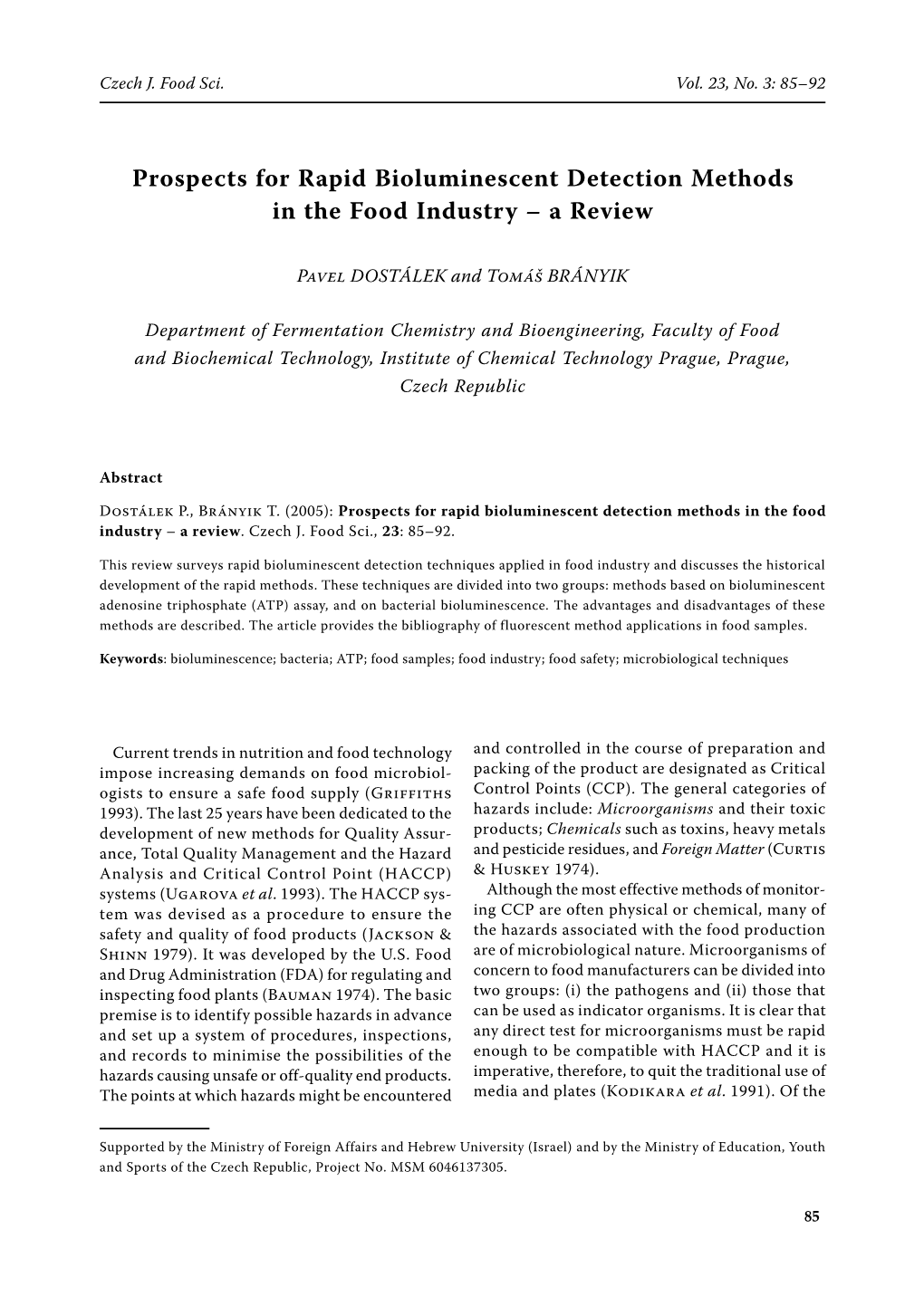 Prospects for Rapid Bioluminescent Detection Methods in the Food Industry – a Review