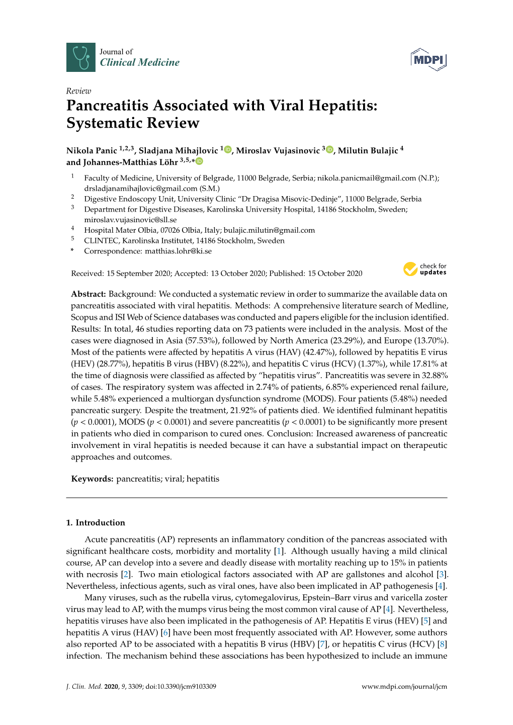 Pancreatitis Associated with Viral Hepatitis: Systematic Review