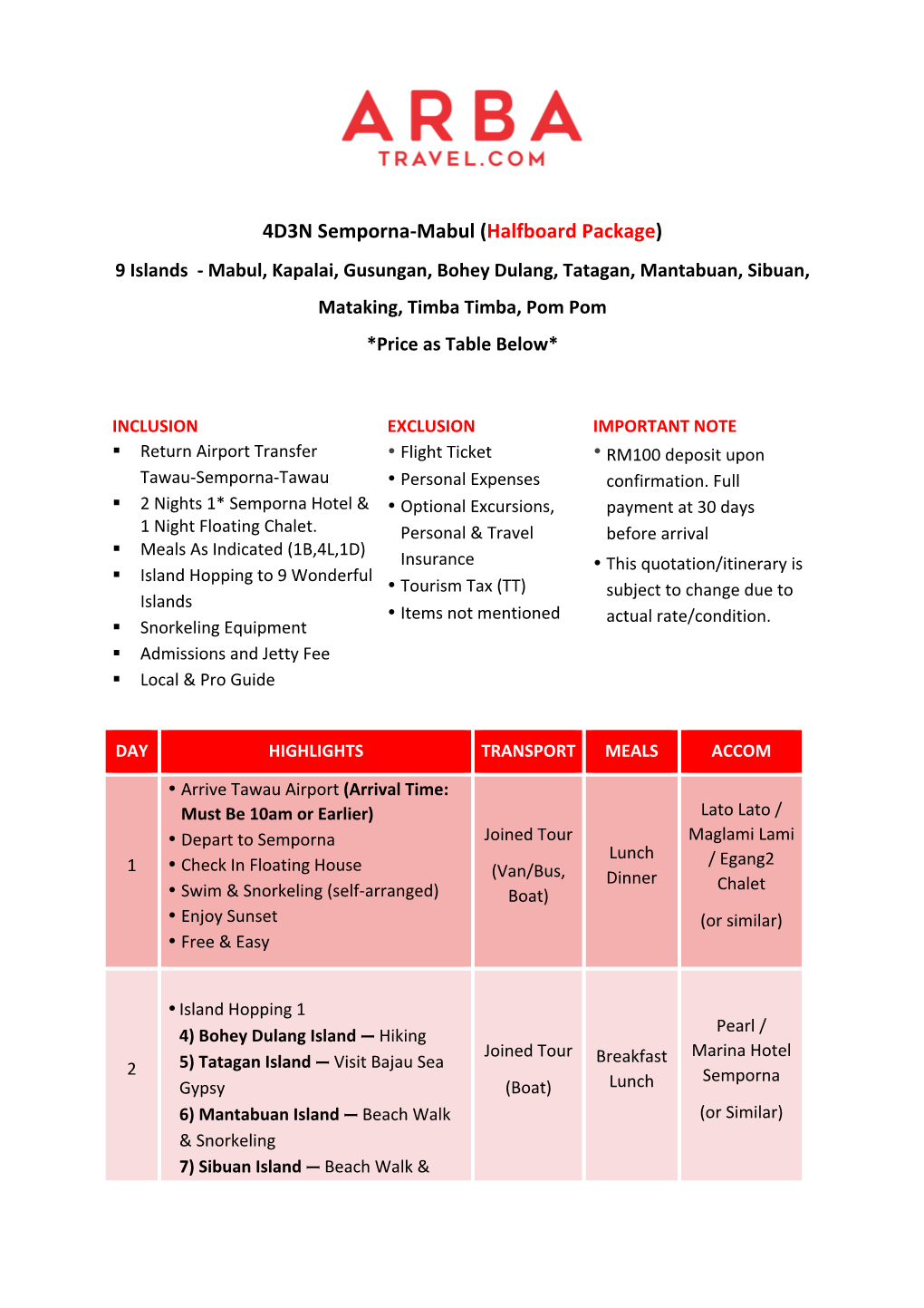 4D3N Semporna-Mabul (Halfboard Package)