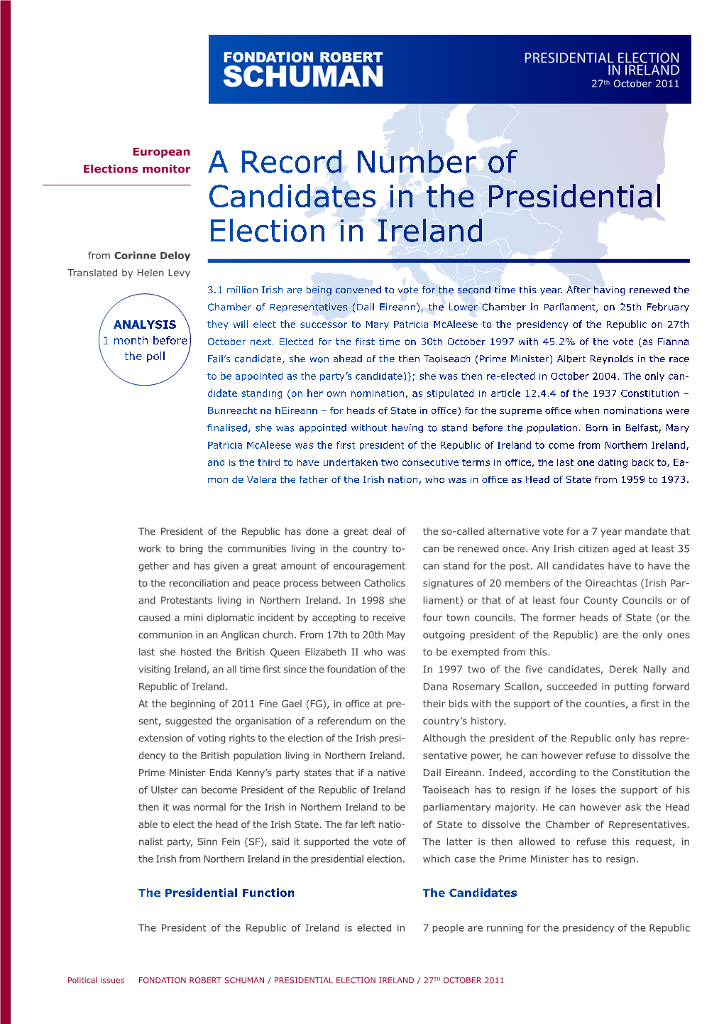 PRESIDENTIAL ELECTION in IRELAND 27Th October 2011