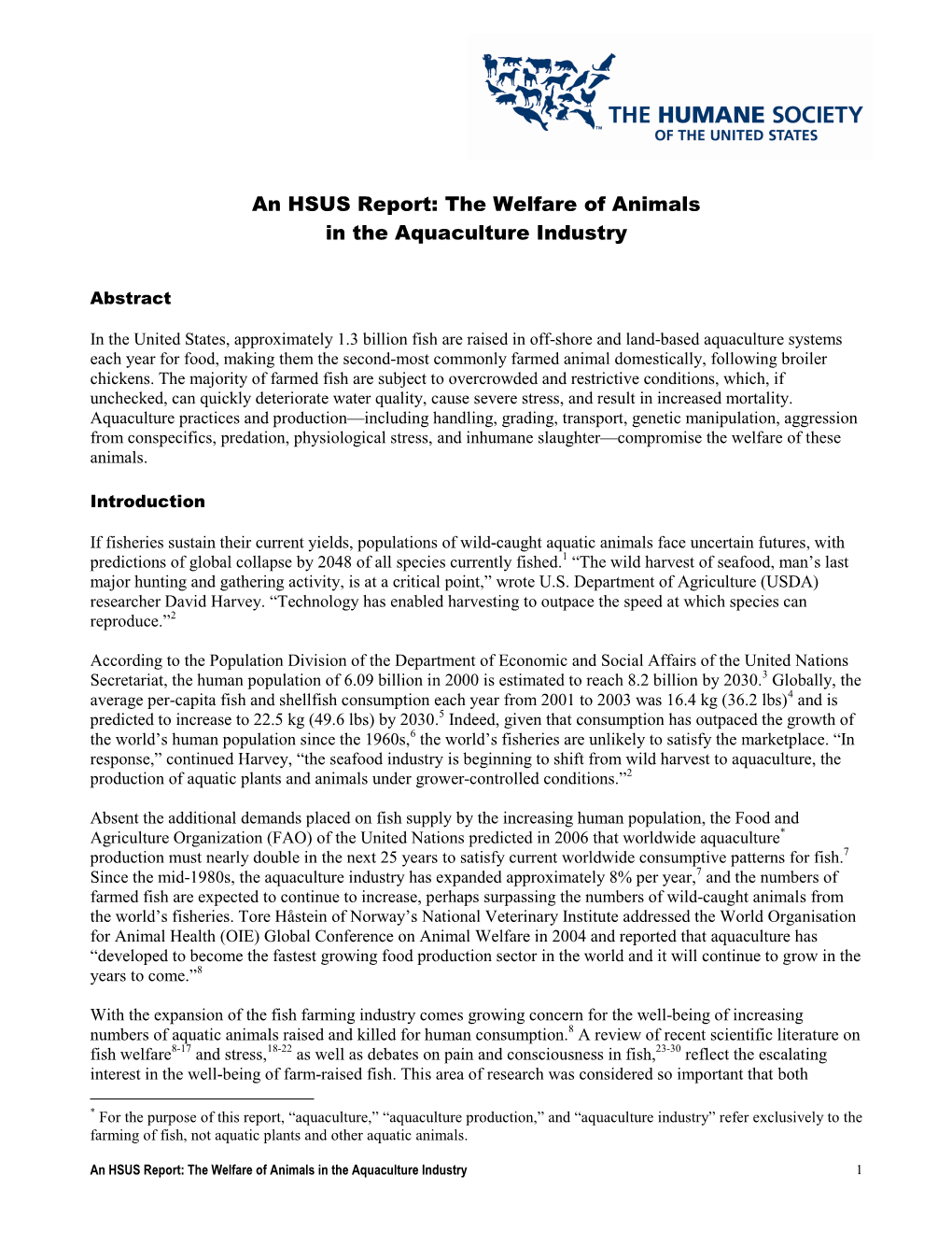 An HSUS Report: the Welfare of Animals in the Aquaculture Industry