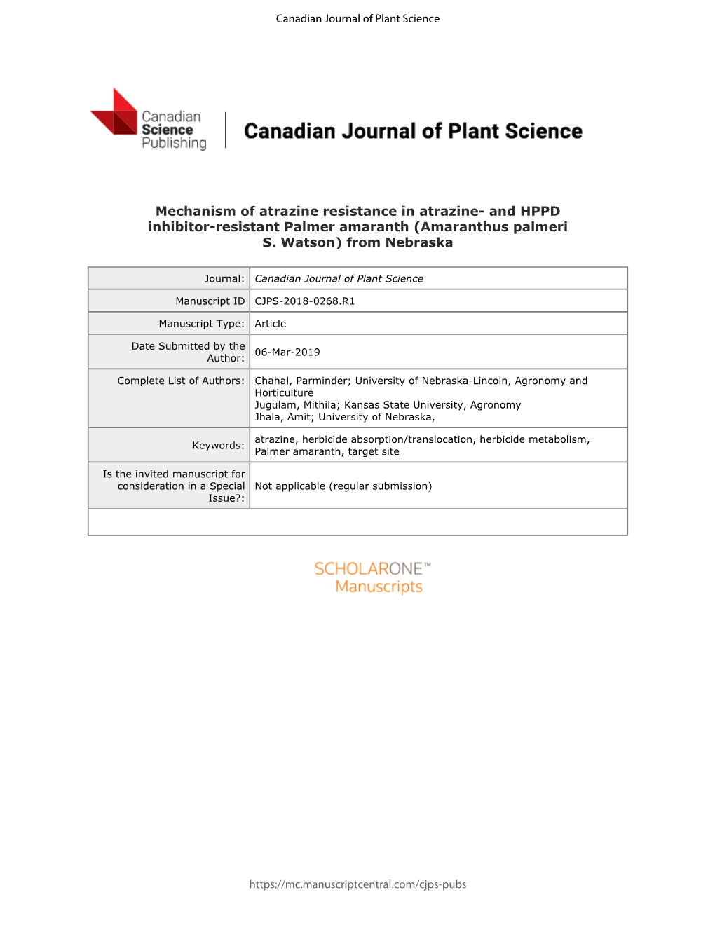 Mechanism of Atrazine Resistance in Atrazine-And HPPD Inhibitor