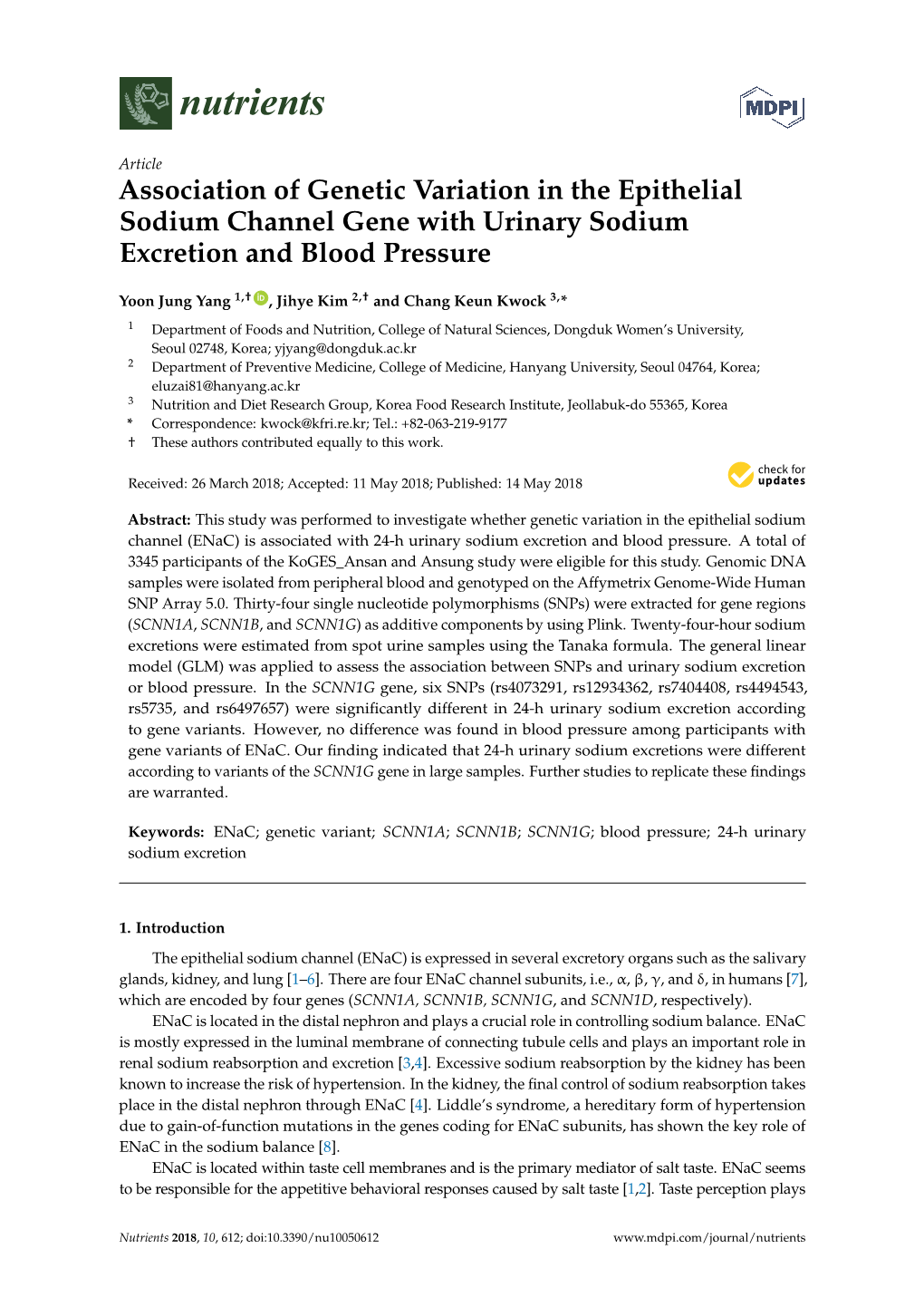 Association of Genetic Variation in the Epithelial Sodium Channel Gene with Urinary Sodium Excretion and Blood Pressure