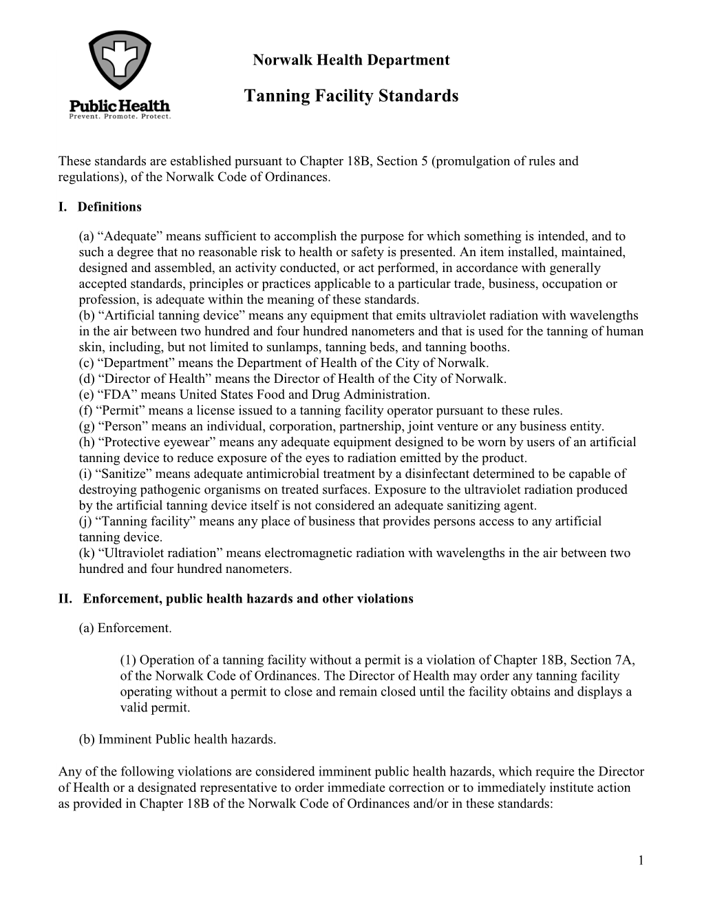 Tanning Facility Technical Standards