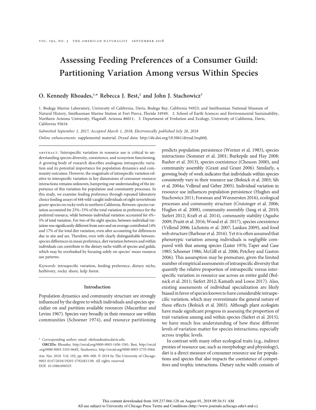 Assessing Feeding Preferences of a Consumer Guild: Partitioning Variation Among Versus Within Species