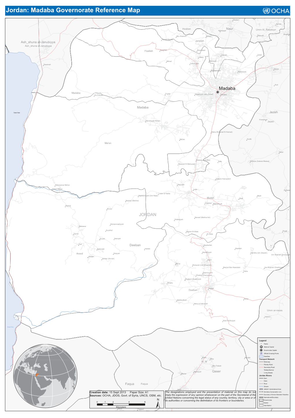 Jordan: Madaba Governorate Reference Map