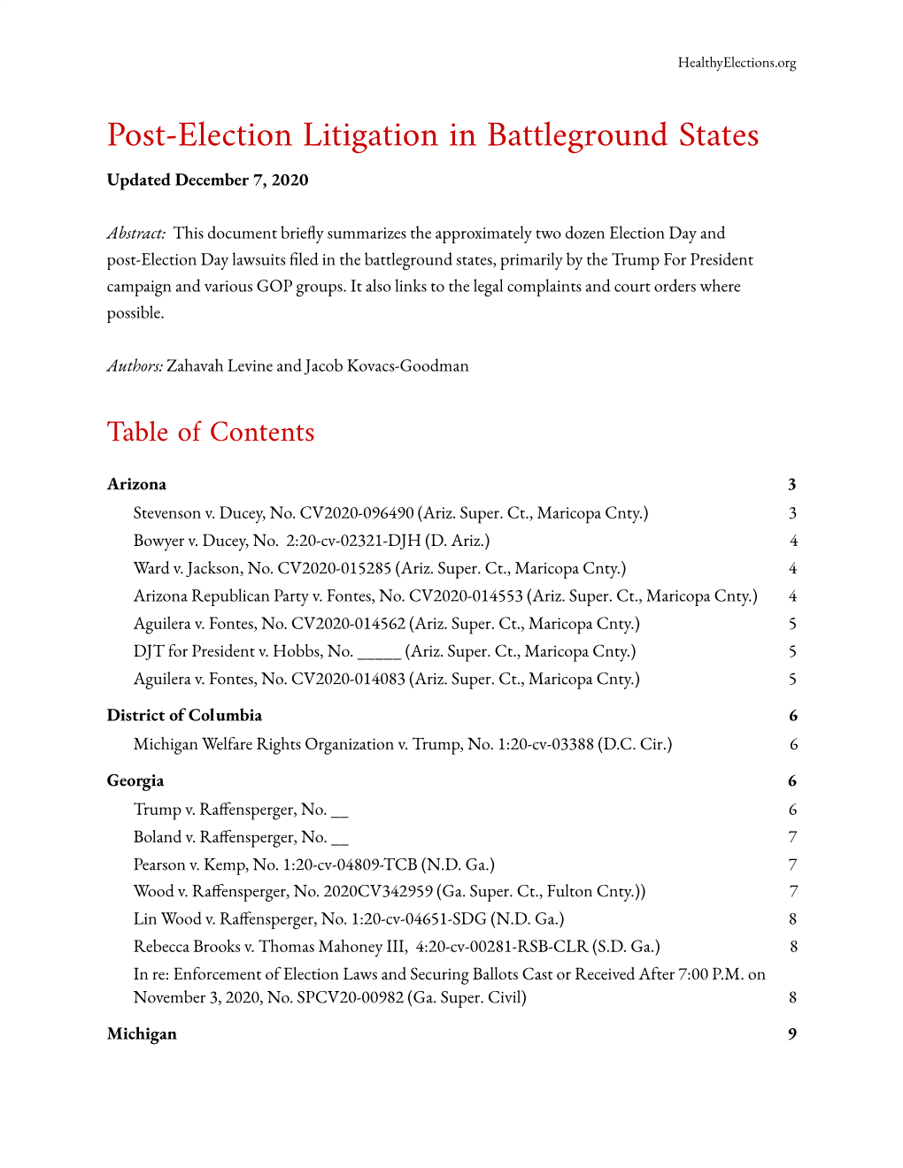 Post-Election Litigation in Battleground States Updated December 7, 2020