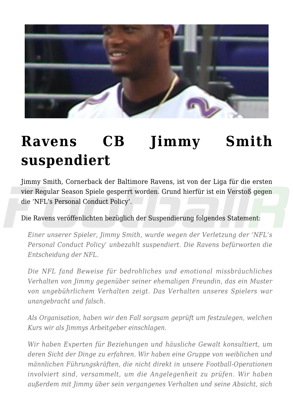 Ravens CB Jimmy Smith Suspendiert