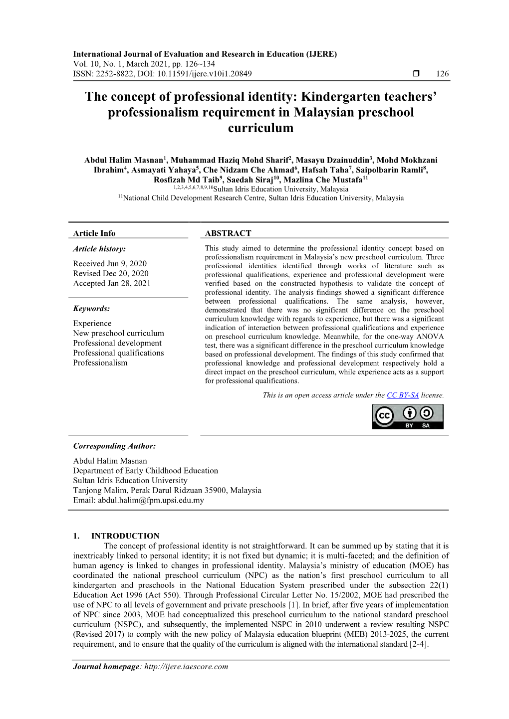 Kindergarten Teachers' Professionalism Requirement in Malaysian Preschool Curricul