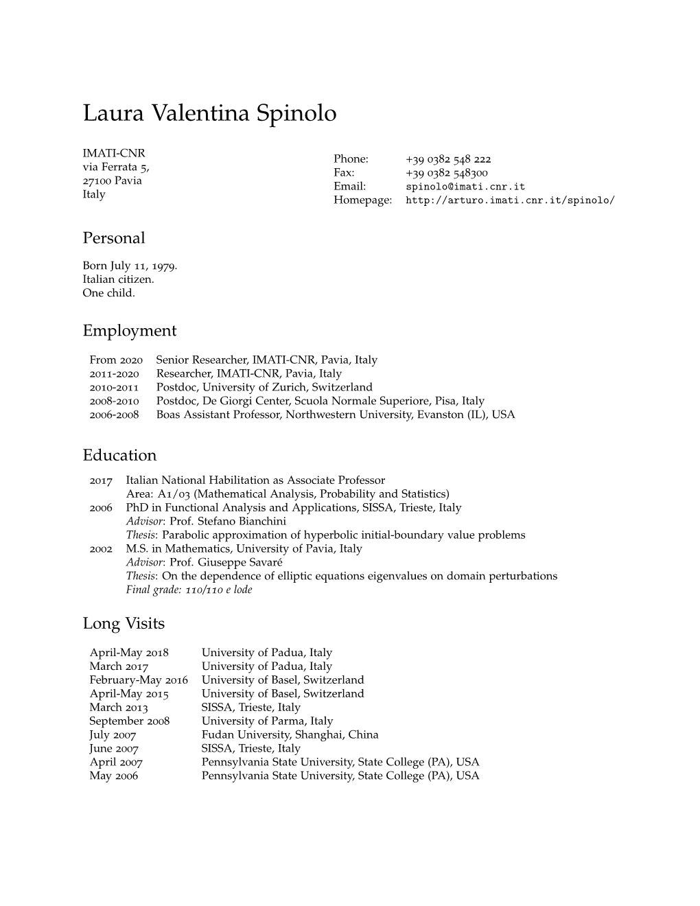 Laura Valentina Spinolo: Curriculum Vitae