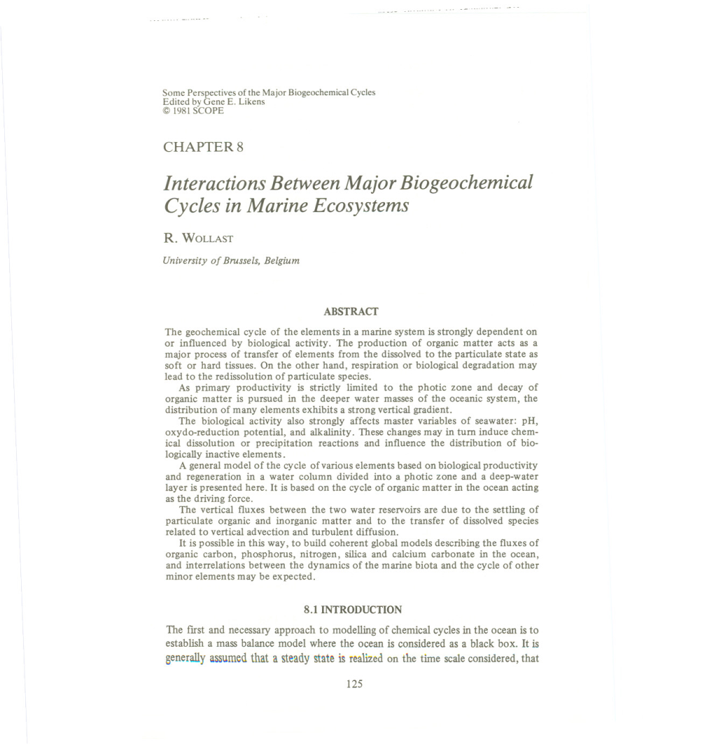 8. Interactions Between Major Biogeochemical Cycles in Marine