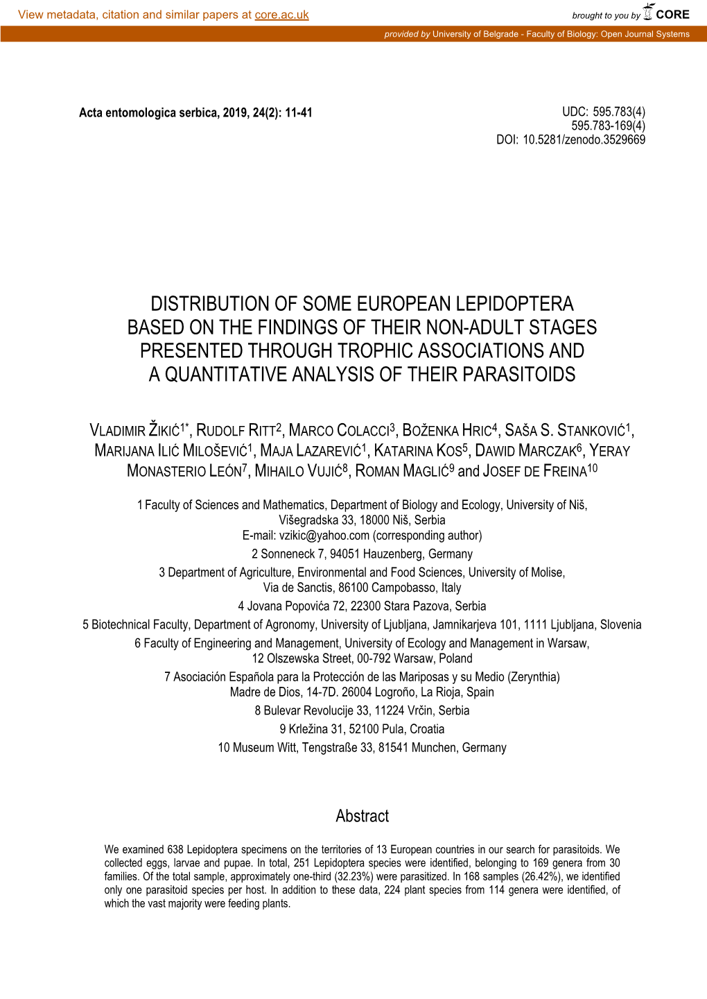 Distribution of Some European Lepidoptera