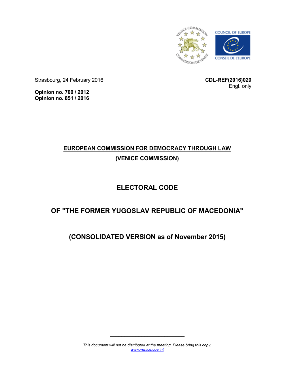 Electoral Code of "The Former Yugoslav Republic