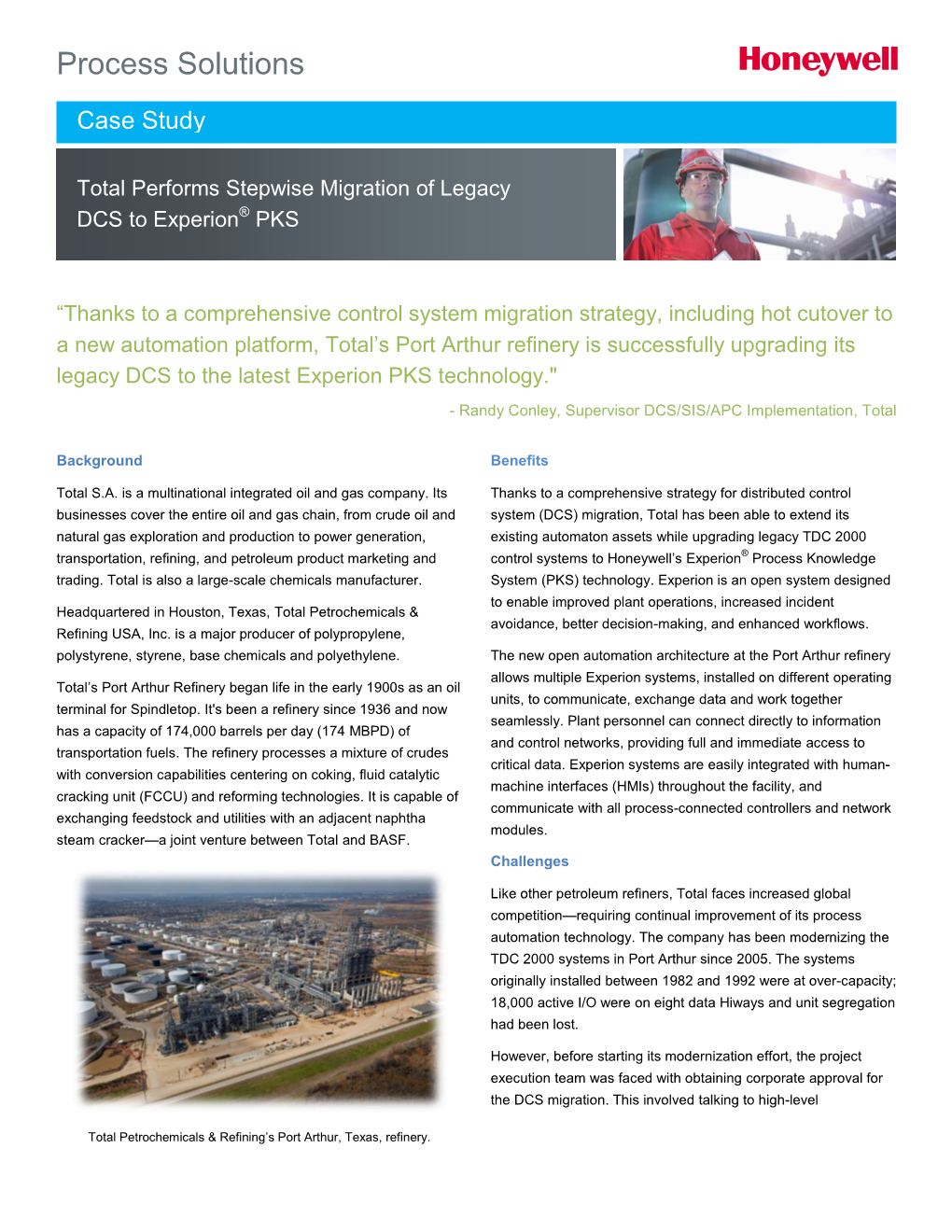 Total Performs Stepwise Migration of Legacy DCS to Experion® PKS