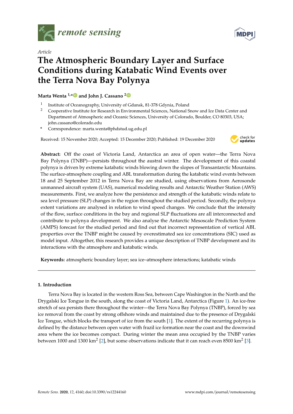 The Atmospheric Boundary Layer and Surface Conditions During Katabatic Wind Events Over the Terra Nova Bay Polynya