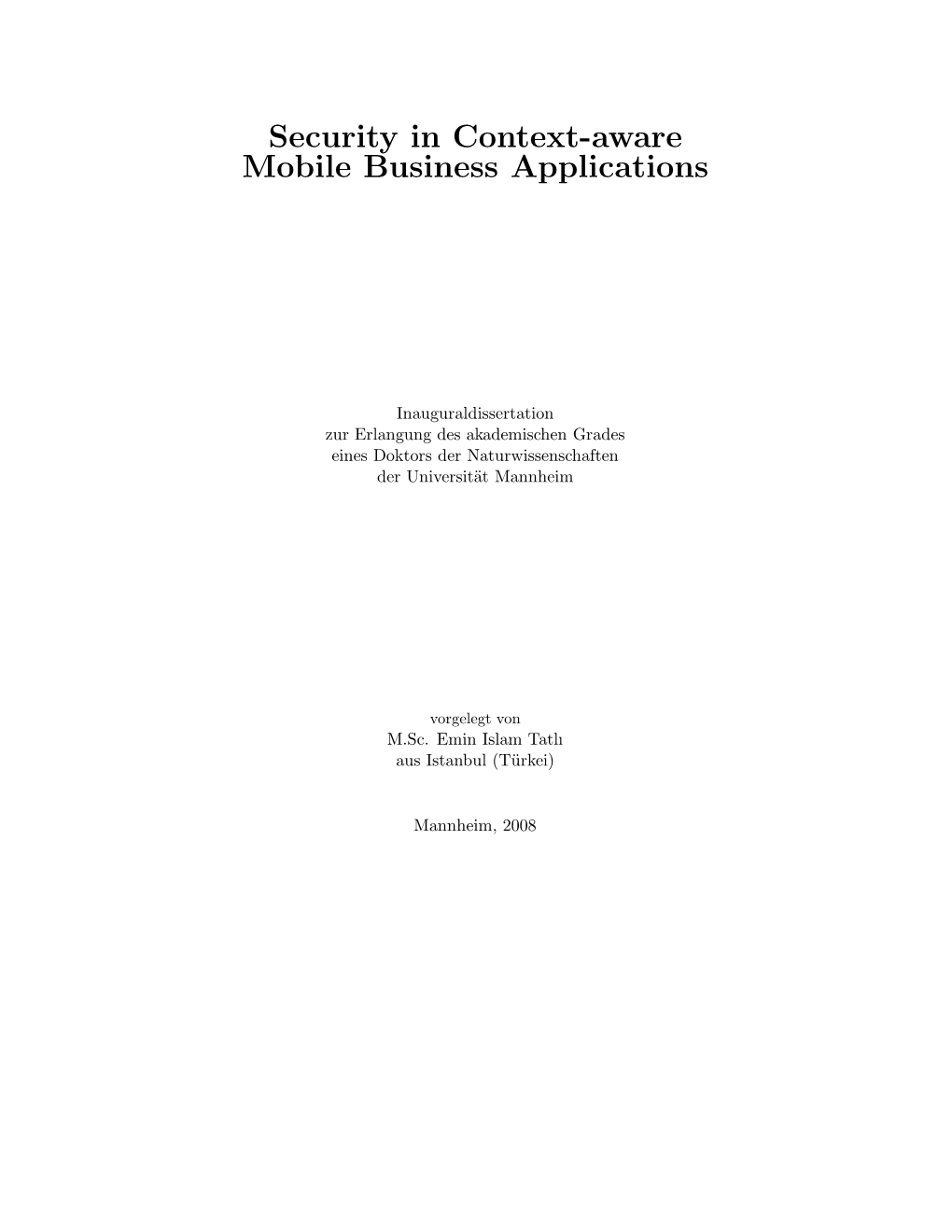 Security in Context-Aware Mobile Business Applications