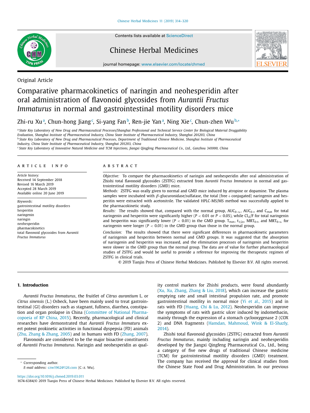 Comparative Pharmacokinetics of Naringin and Neohesperidin After