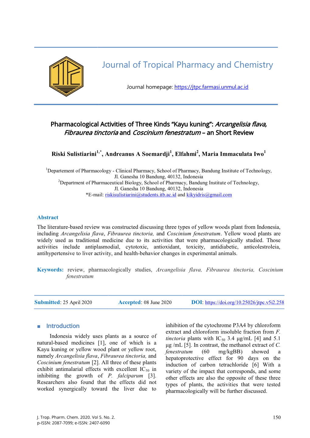 Journal of Tropical Pharmacy and Chemistry