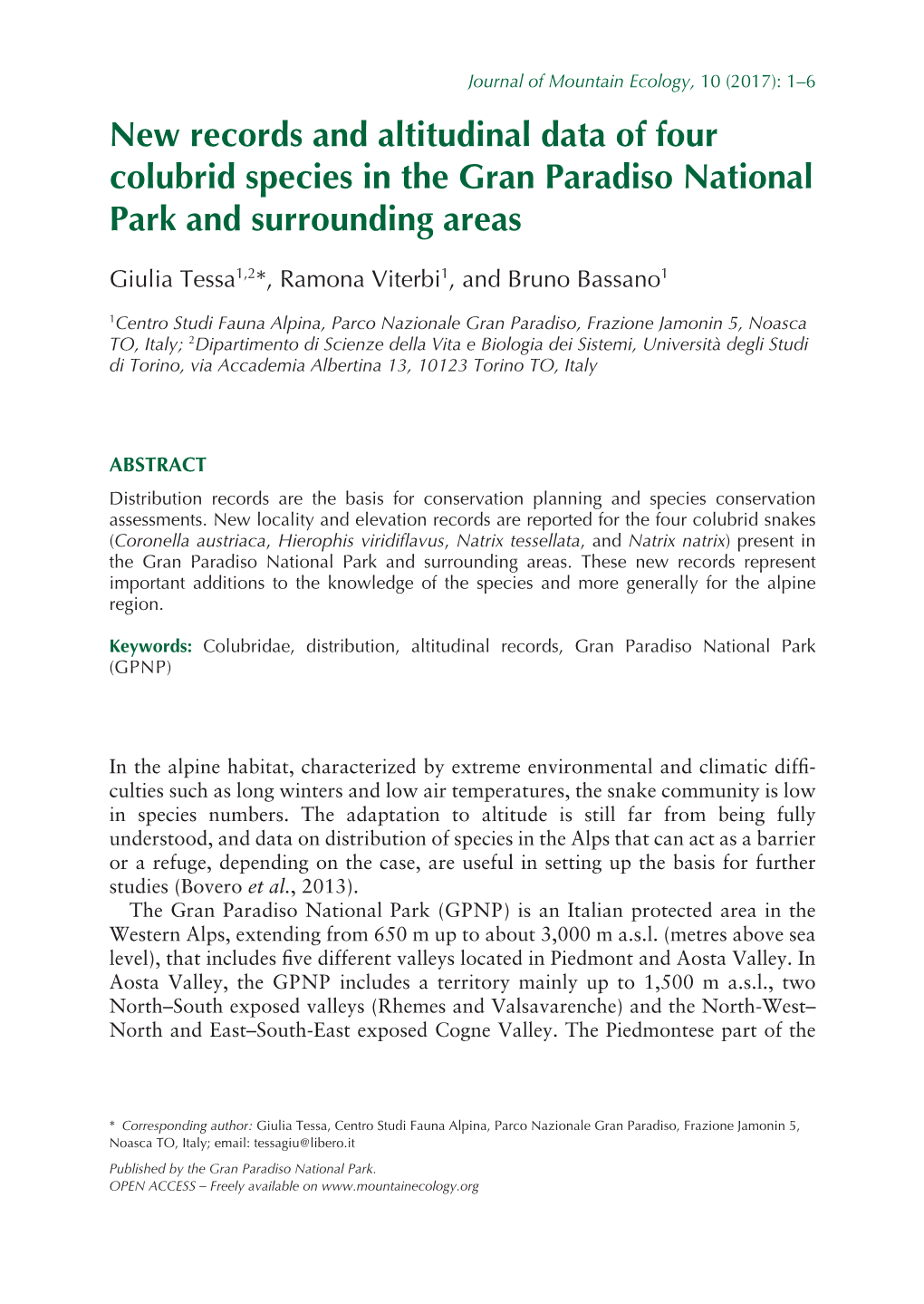 New Records and Alti Tud Inal Data of Four Colubrid Species in the Gran