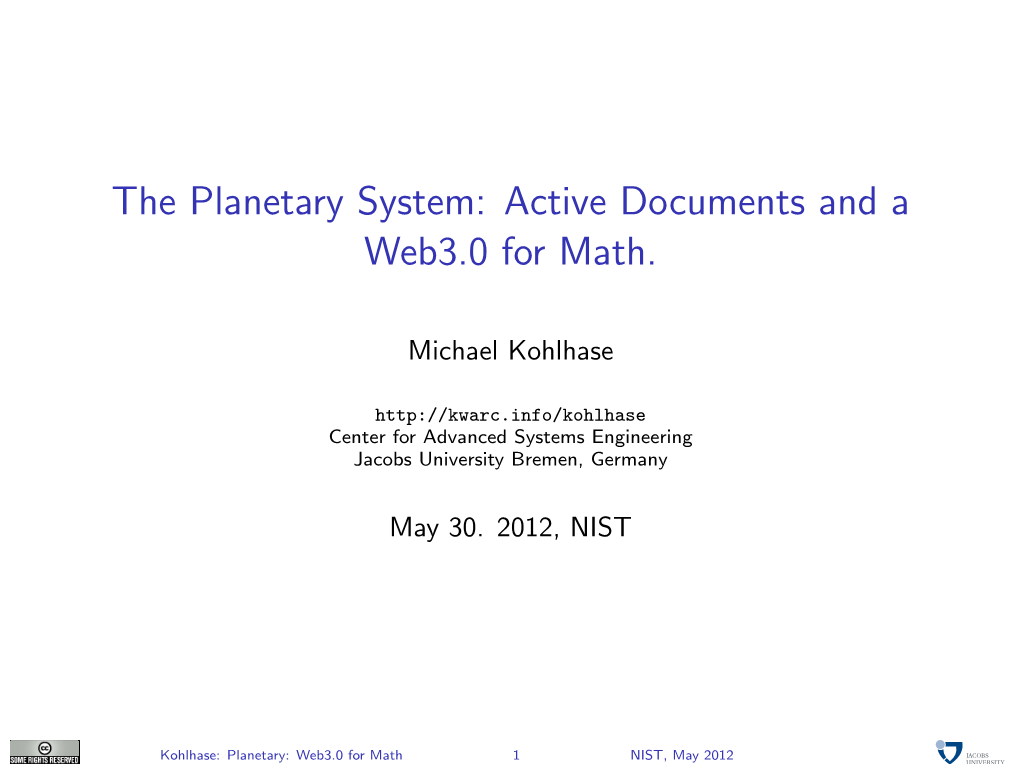 The Planetary System: Active Documents and a Web3.0 for Math