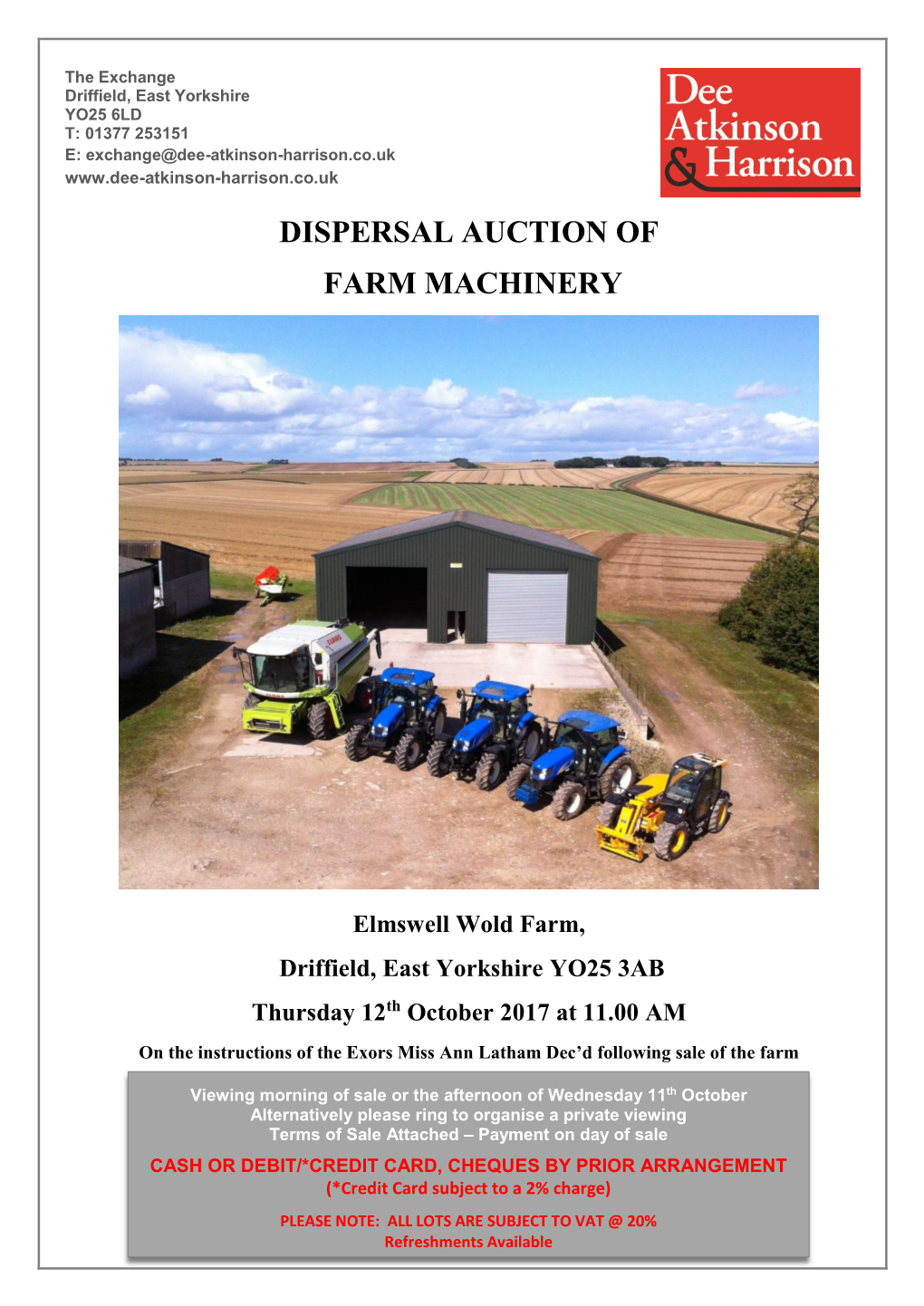 Dispersal Auction of Farm Machinery