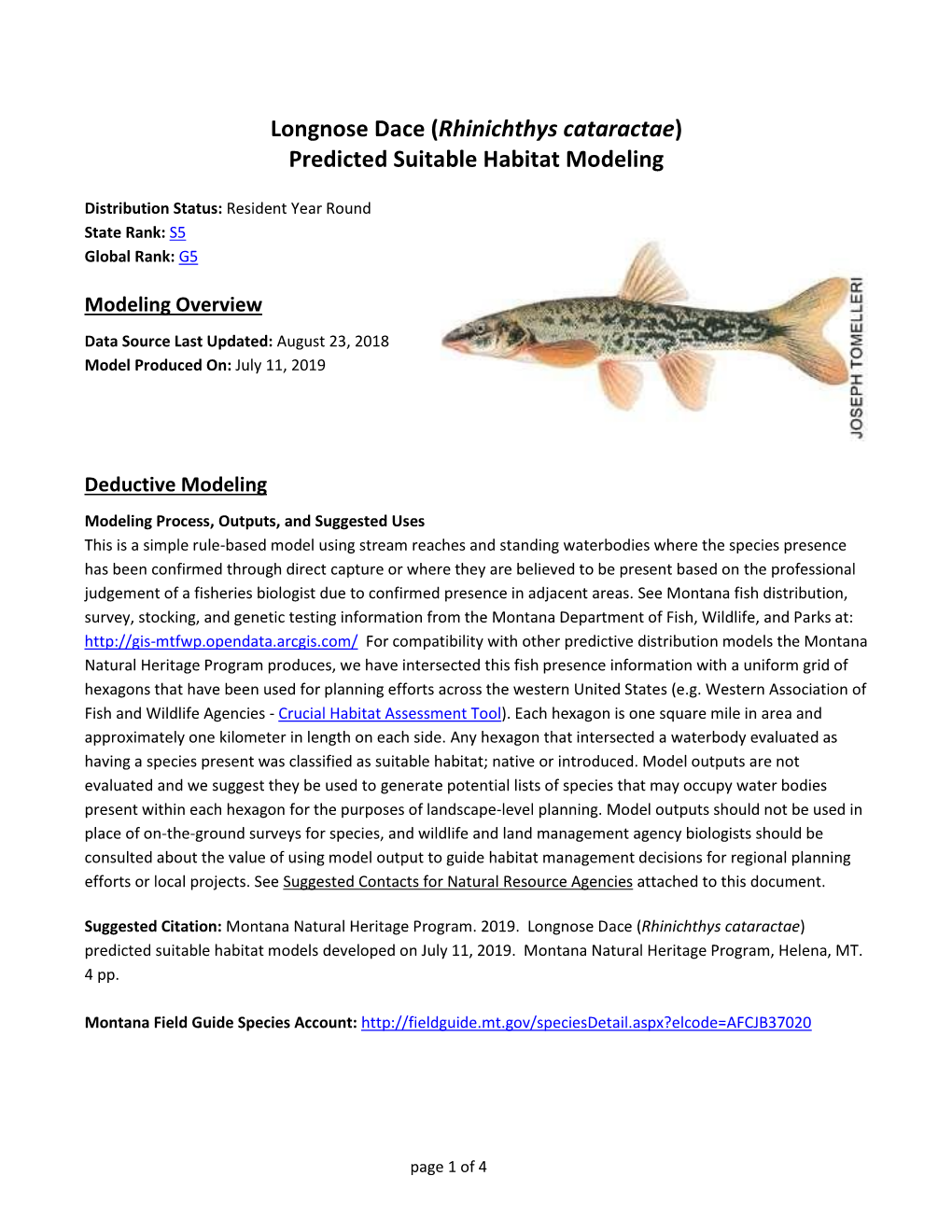 Longnose Dace (Rhinichthys Cataractae) Predicted Suitable Habitat Modeling