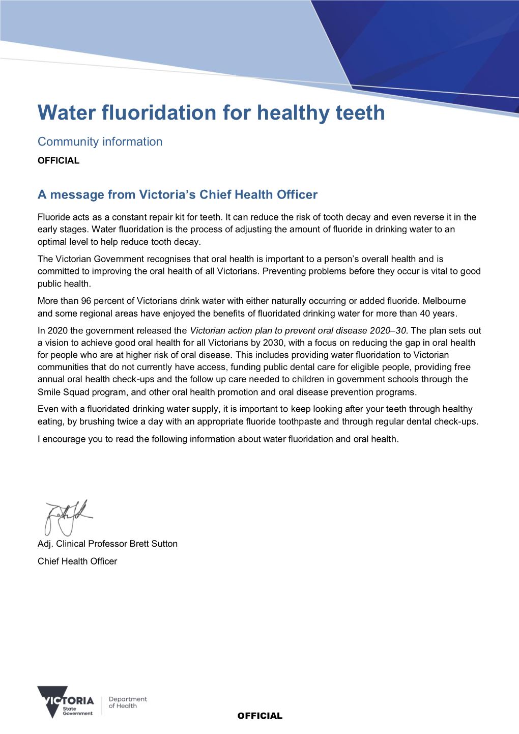 Water Fluoridation for Healthy Teeth Community Information OFFICIAL