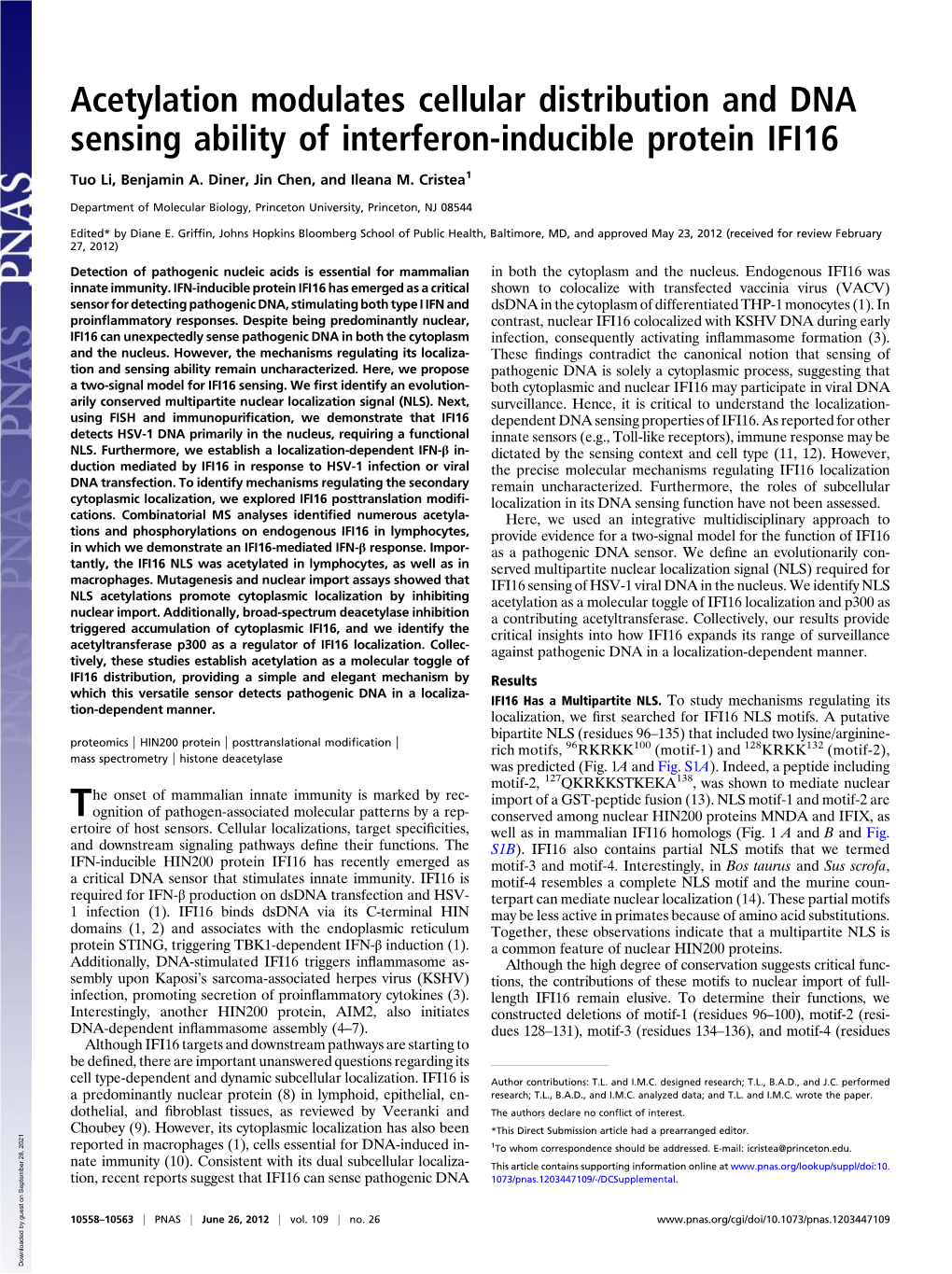 Acetylation Modulates Cellular Distribution and DNA Sensing Ability of Interferon-Inducible Protein IFI16