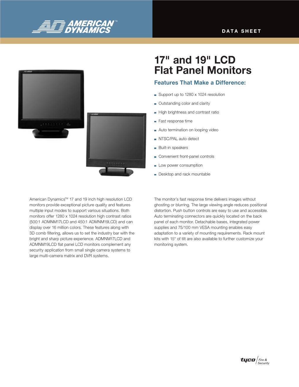 ADMNM 17" and 19" LCD Monitor Data Sheet A4