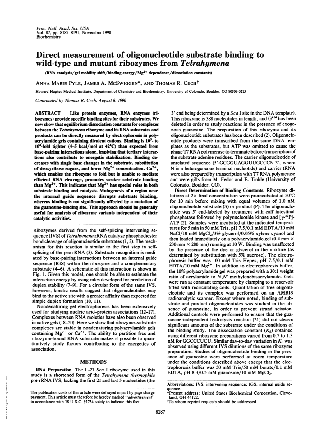 Direct Measurement of Oligonucleotide Substrate Binding To