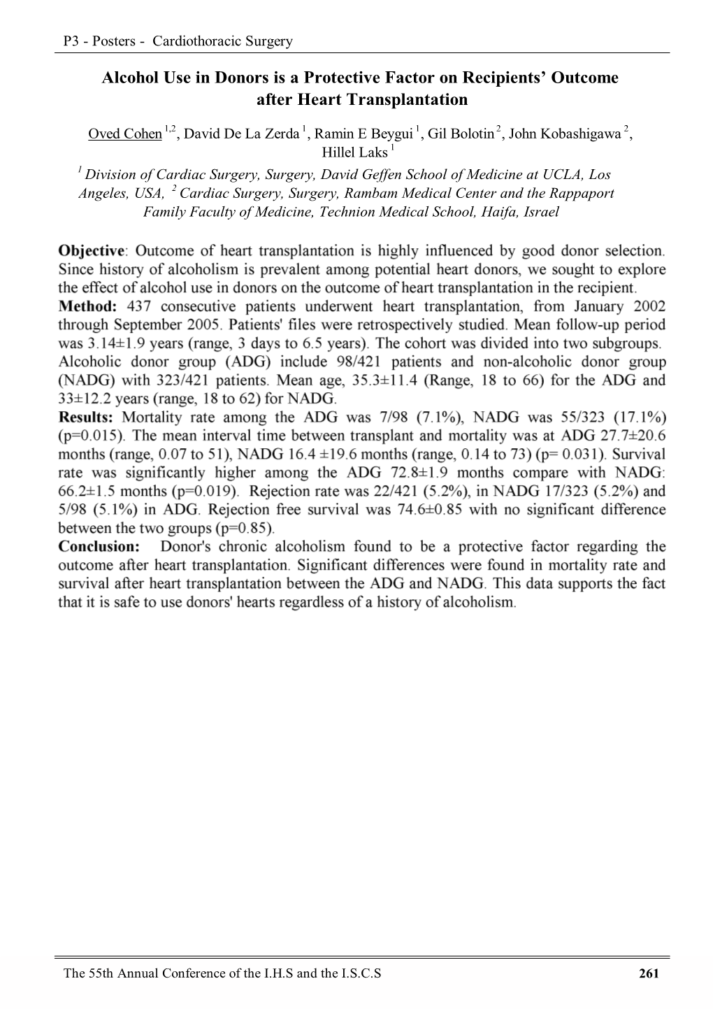 Alcohol Use in Donors Is a Protective Factor on Recipients' Outcome After