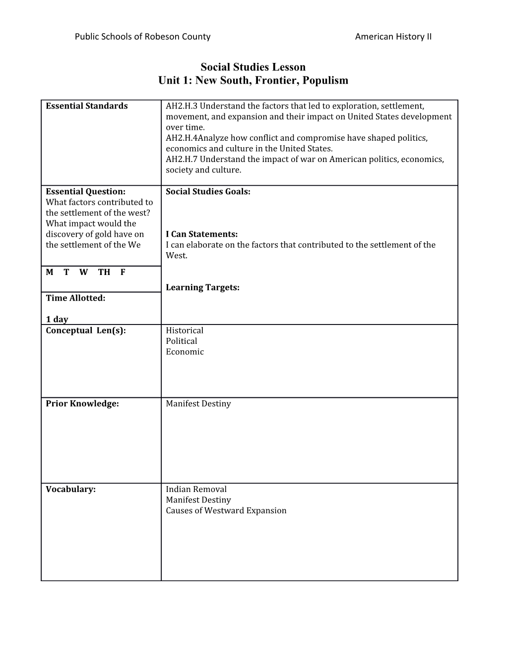 Public Schools of Robeson County American History II s1