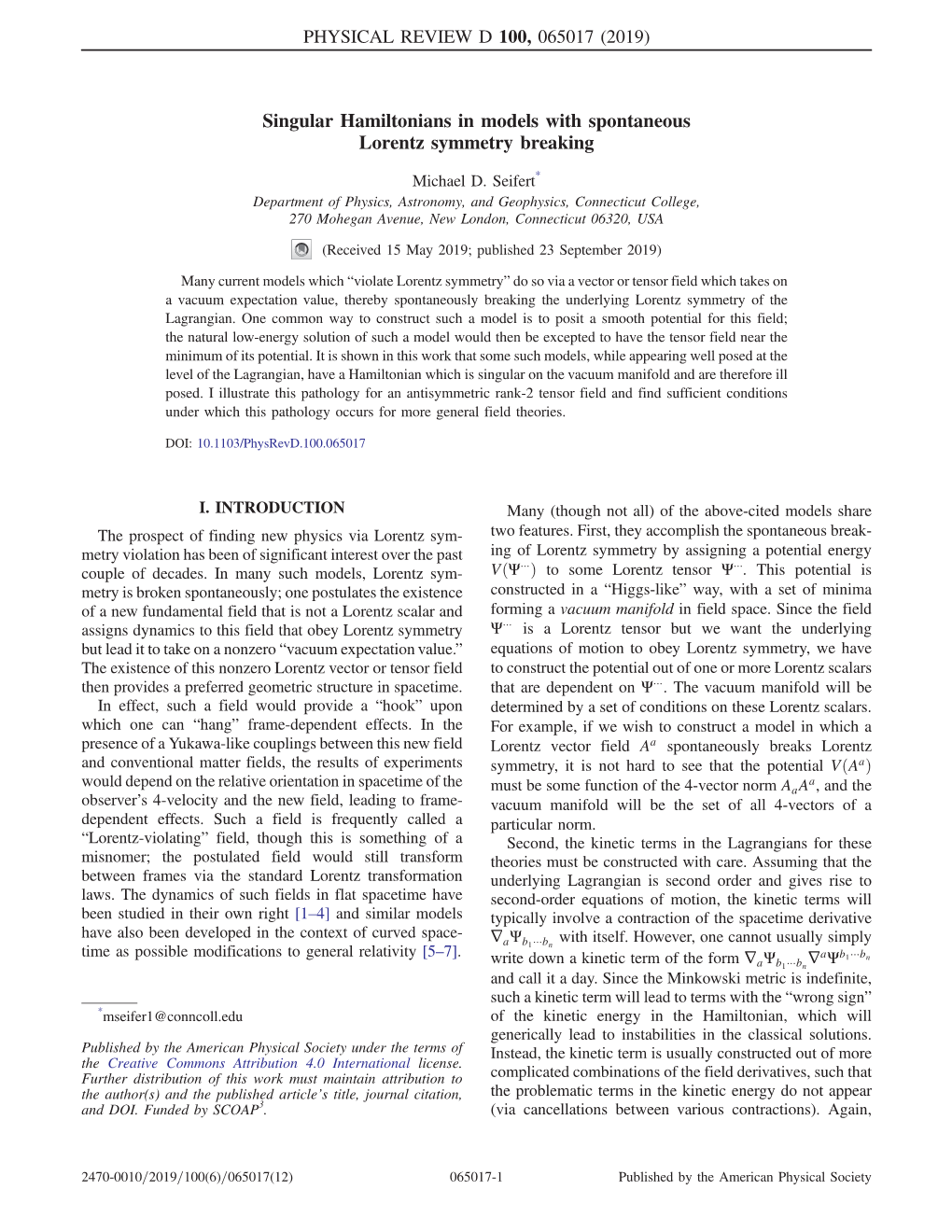 Singular Hamiltonians in Models with Spontaneous Lorentz Symmetry Breaking