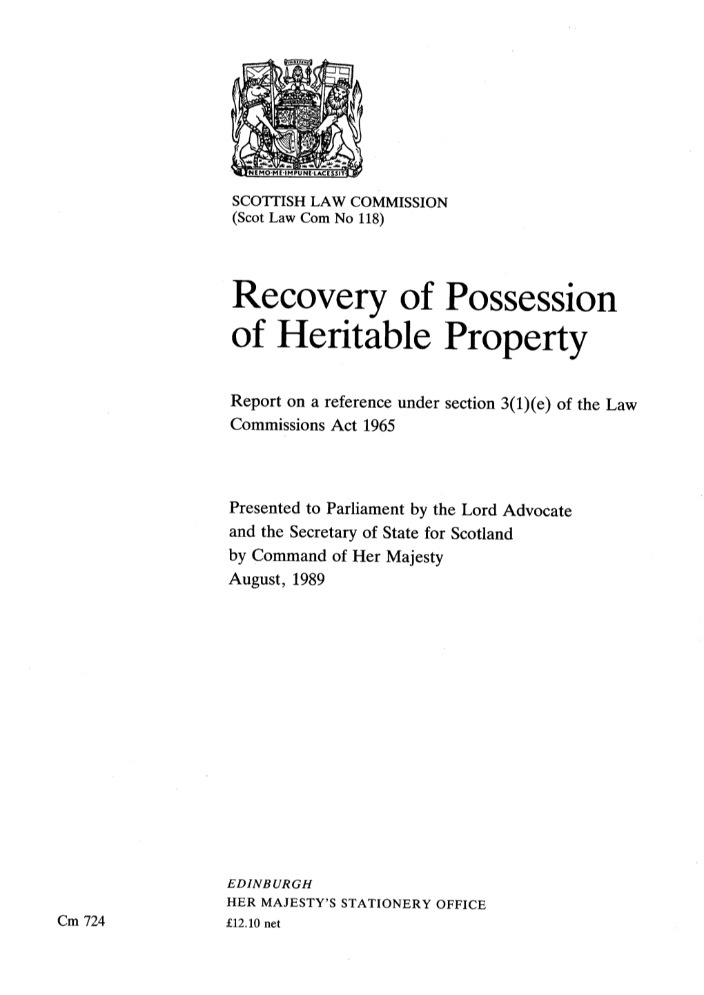 Report on Recovery of Possession of Heritable Property