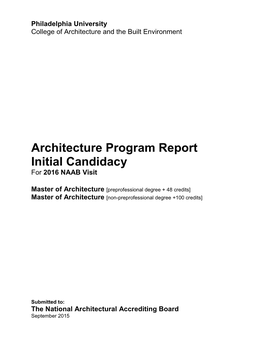 Architecture Program Report Initial Candidacy for 2016 NAAB Visit